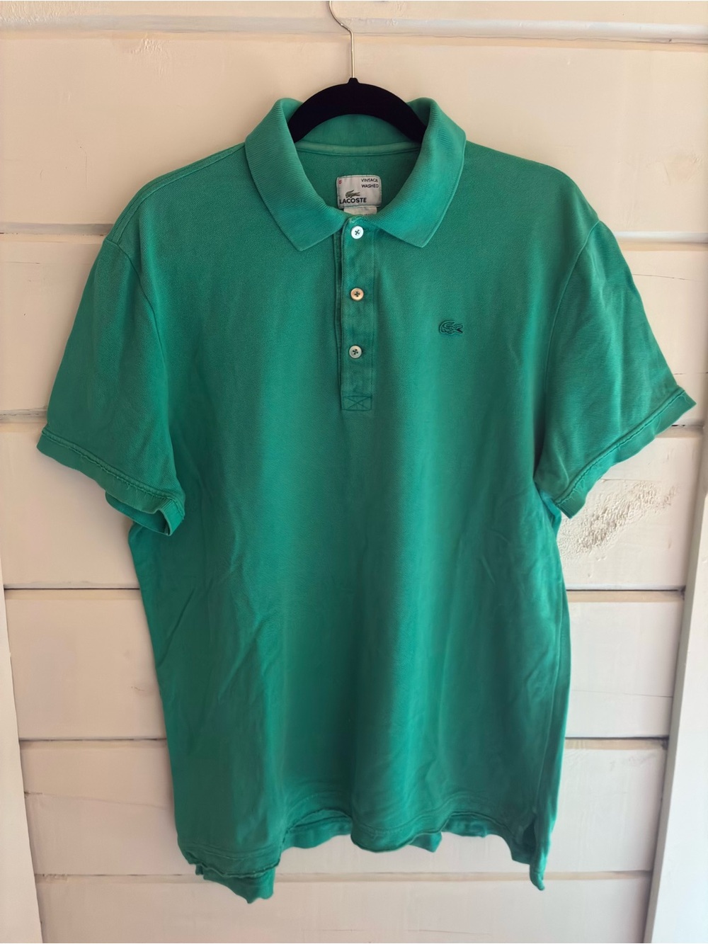 Lacoste Vintage Wash Teal Green Pique Short-Sleeve Polo